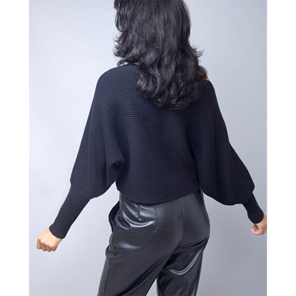 Black Dolman Sleeve Ribbed Knit Sweater Top $20 Today Only - Picture 4 of 7